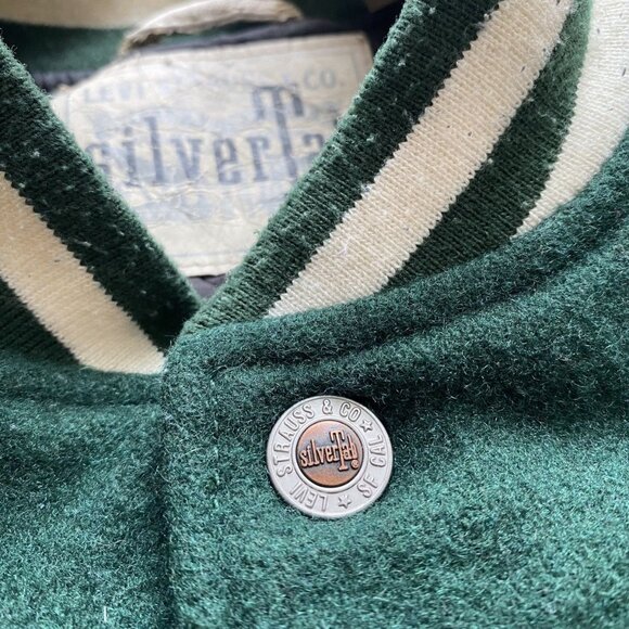 Levis Silver Tab Green and White Leather Varsity Bomber - Picture 3 of 13
